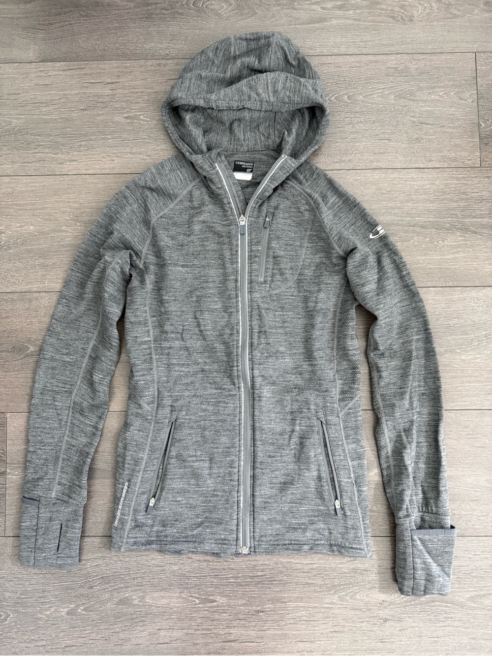 Icebreaker Women's Gray zip Hooded Jacket hoodie sweater Medium merino wool
